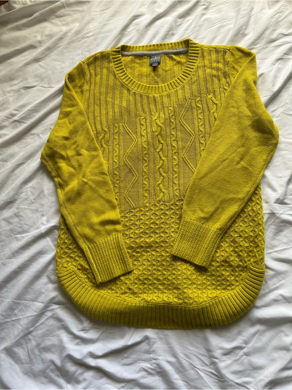 Soho NY & Co Mustard-Yellow Cable-Knit Crewneck Sweater Size XL